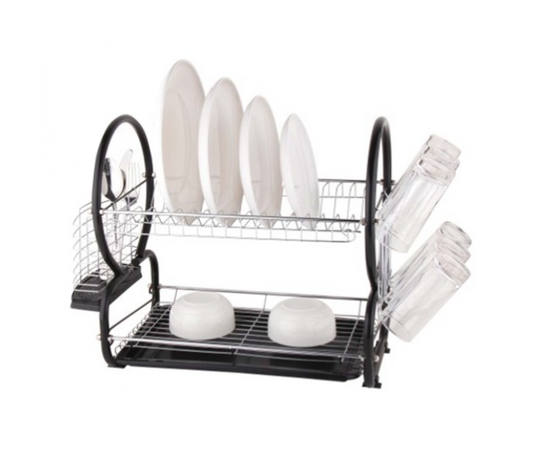 Dish Drainer Cutlery Rack 2 Tier With Drip Tray Black