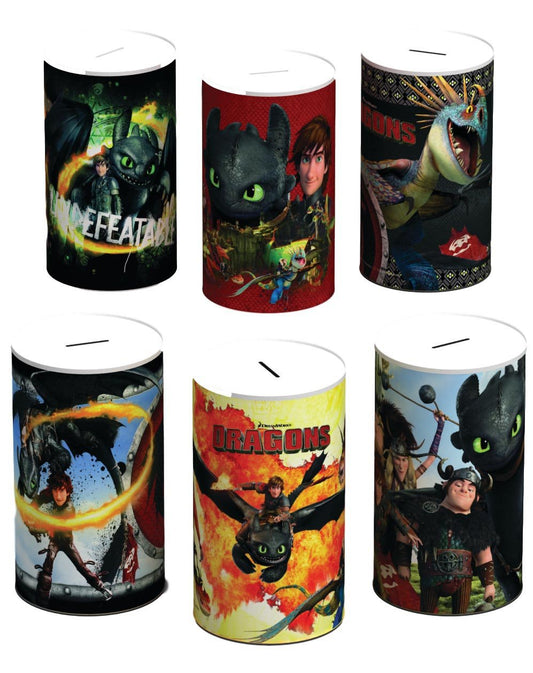 6 Assorted Styles How To Train Your Dragon Money Tin 145mm x 110mm DRA001