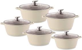 Durane Cream Die Cast Stock Pot Set Of 5 Stainless Steel Non Stick Coating With 2 Handles 20-24-28-30-32cm 9318