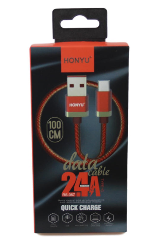 Honyu Data Cable Quick Charge Fast Charge 24A USB Charging Anti Knot 100cm 5486