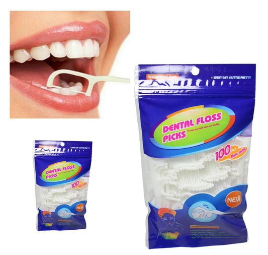 Smart Fle x ible Dental Floss Picks Care And Cleaner Teeth Ultra Fine Strip 100 Packs