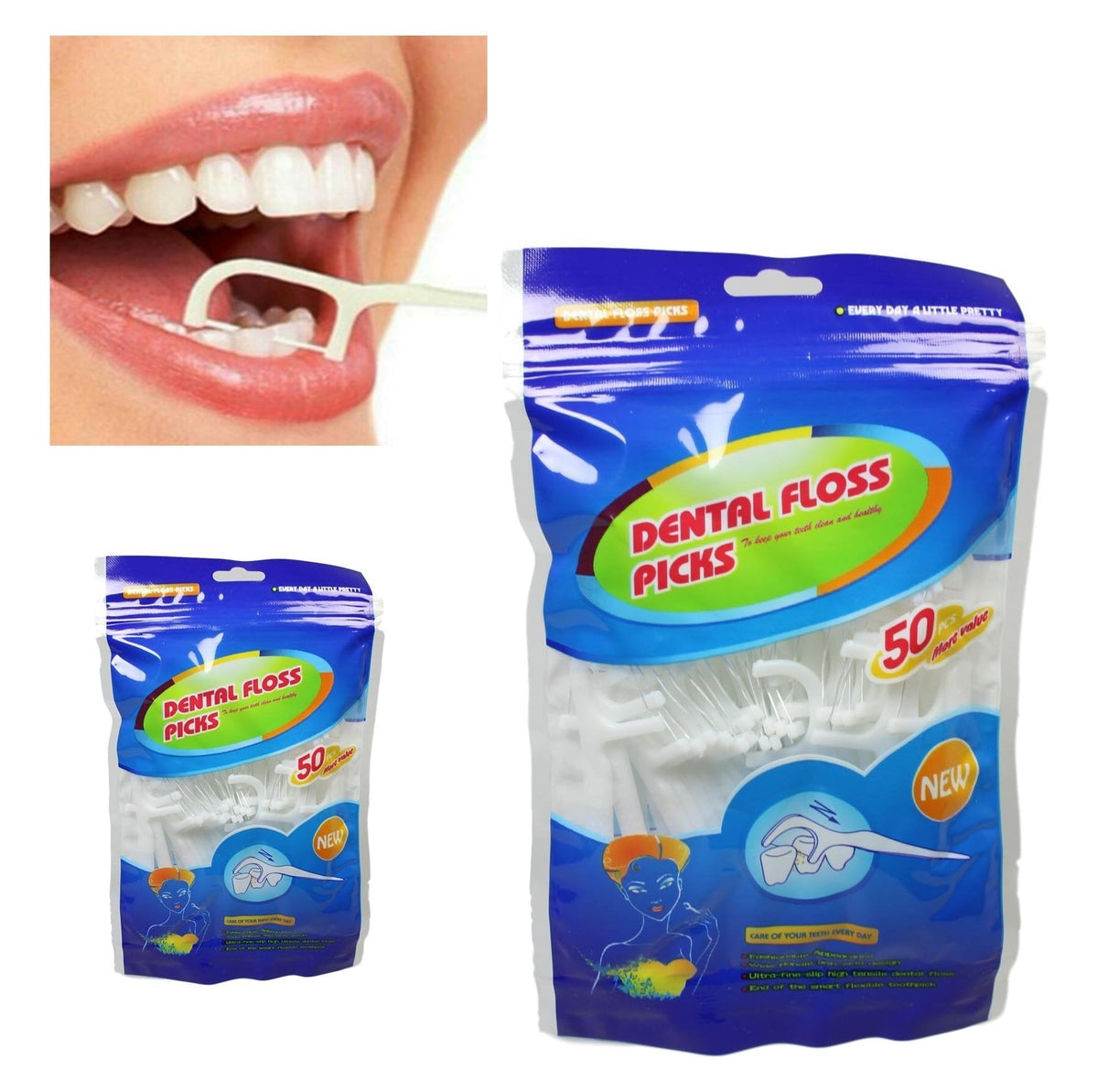 Smart Fle x ible Dental Floss Picks Care And Cleaner Teeth Ultra Fine Strip 50 Packs