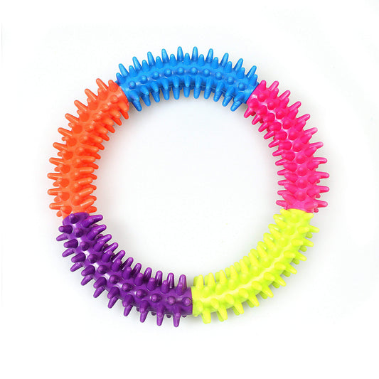 Pet Dog Toy Multicolour Soft Rubber Dental Chew Ring Toy 13 cm 4615 A