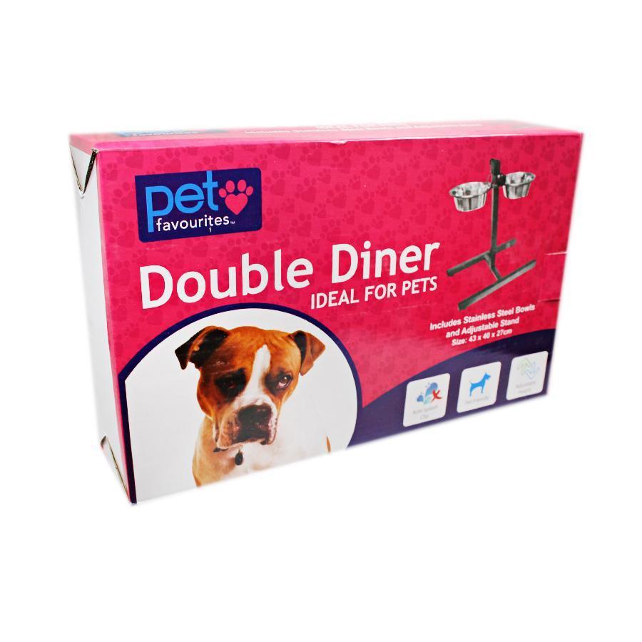 Pets Double Diner 2 Bowl Stand Adjustable Anti Splash Clip
