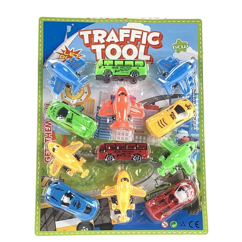 Toy Vehicles Bumper Pack - 12 Pieces - Cars, Plane, Bus