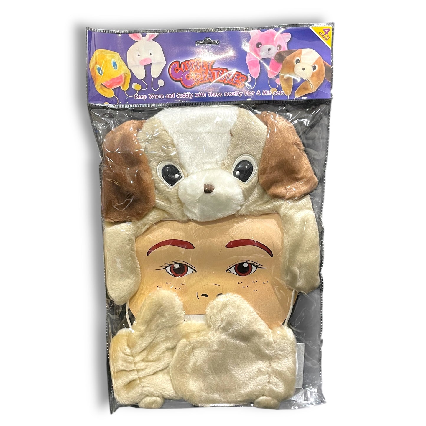 Kids Soft Hat & Mittens Set Cuddly Creatures - Cute Puppy
