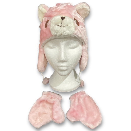 Kids Soft Hat & Mittens Set Cuddly Creatures - Pink Bear