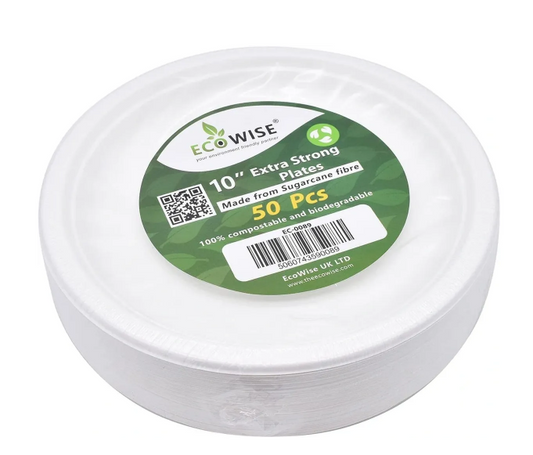Disposable Compostable Eco – Bio Bagasse Sugarcane Plates 10" Pack Of 50