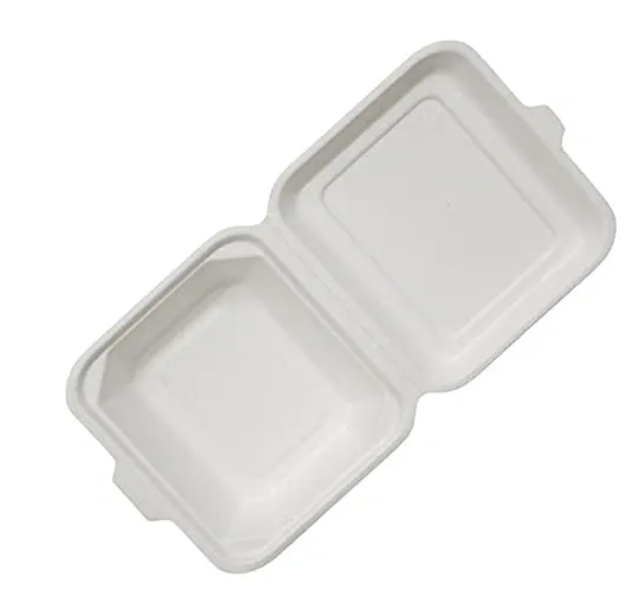 Disposable Compostable Eco-Bio Bagasse Sugarcane Clamshell Burger Box EC0966