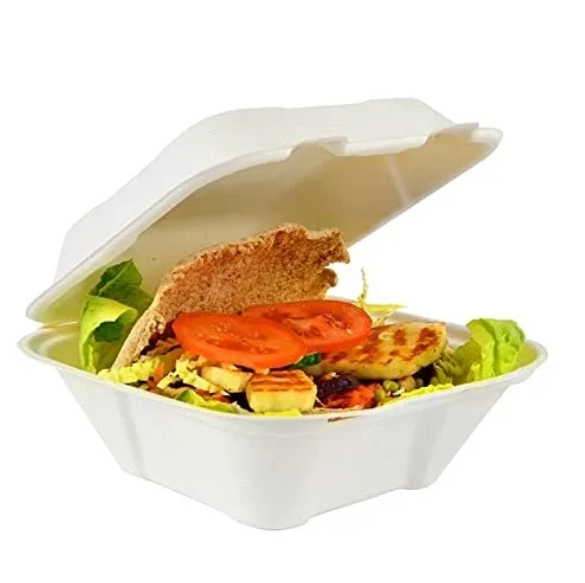 Disposable Compostable Eco-Bio Bagasse Sugarcane Clamshell Burger Box EC0966