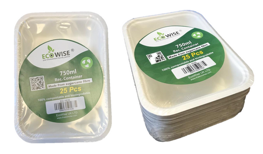 Disposable Compostable Eco-Bio Bagasse Rectangular Food Bowl Container 750 ml Pack of 25 EC1635