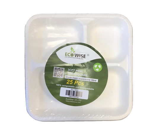 Square 3 Compartment Food Tray Pack of 25 EC1666
