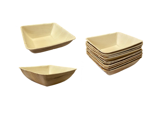 Biodegradable Disposable Square Areca Palm Leaf Soup Bowls 5" Pack Of 10