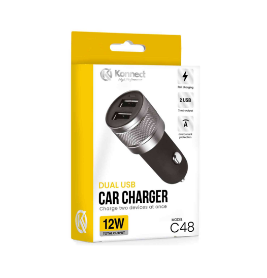 Konnect Dual USB Car Charger Bullet C48 with 2 USB Output 12W ECAR