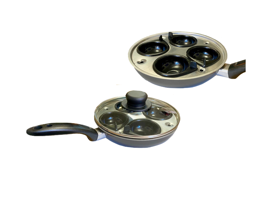Metal 4 Egg Poach Boiling Pan With Glass Lid 20Cm