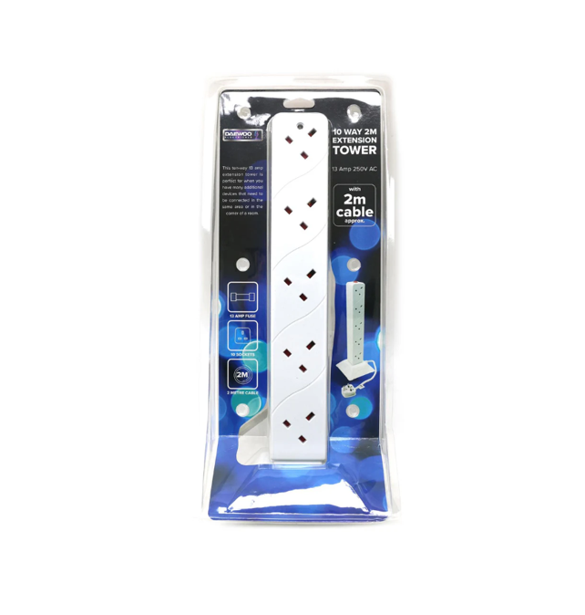 Daewoo 10 Way Gang Standard Extension Lead Tower 2 Metre EXT1039