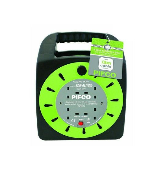 Pifco 4 Gang E x tension Cable Reel With Handle 15 Metre