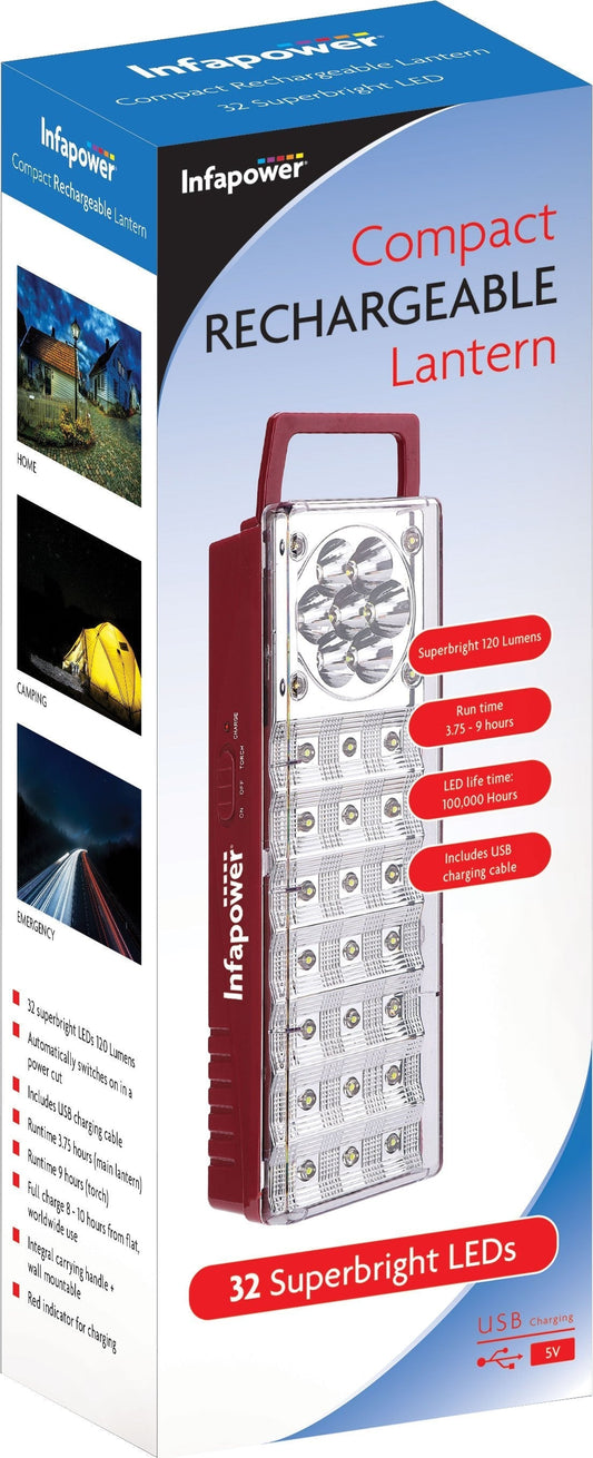 Infapower 32 LED Large Rechargeable Lantern With USB Charging Worldwide Use F058