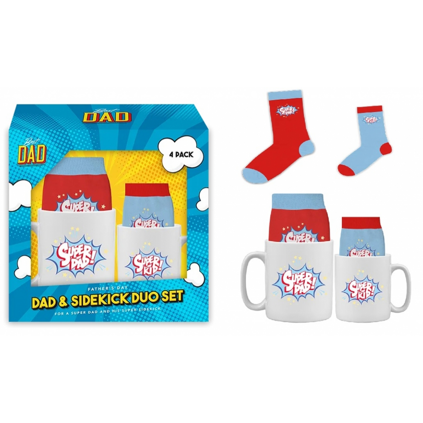Father's Day Duo Mug & Socks Gift Set Super Dad & Mini Me Super Kid Sidekick