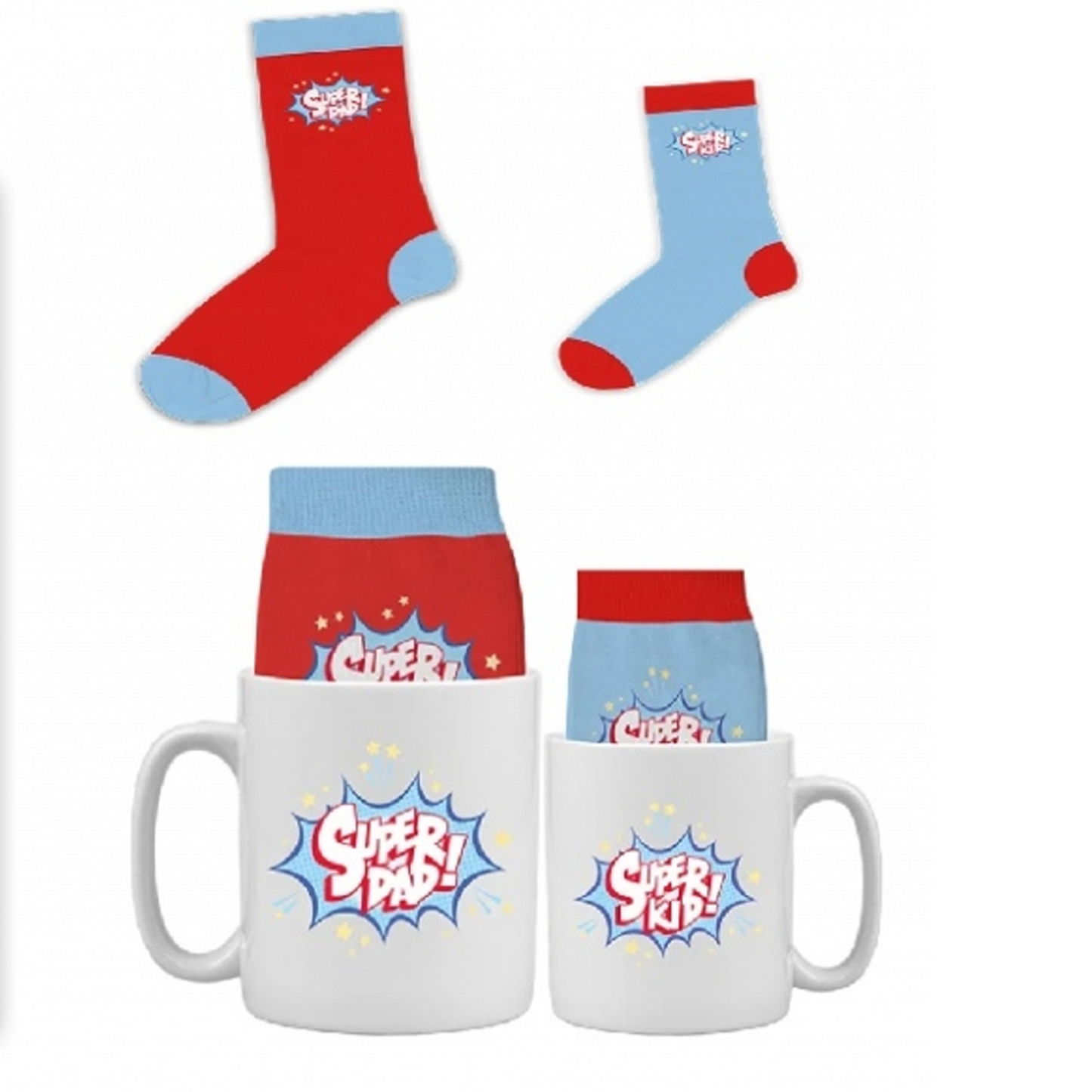 Father's Day Duo Mug & Socks Gift Set Super Dad & Mini Me Super Kid Sidekick