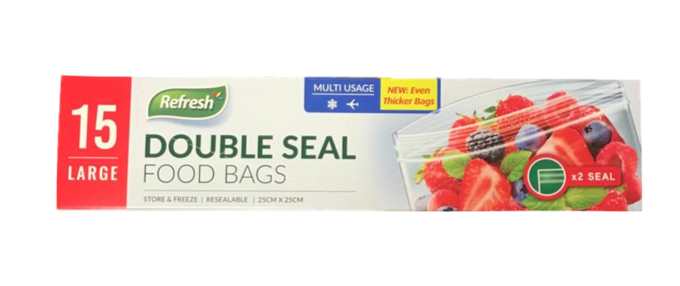 Large Double Seal Press Food Storage Bags 25 x 25 cm Pack of 15 FDPR2