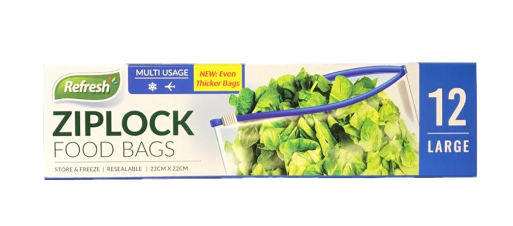 Large Ziplock Food Storage Bags 22 x 22 cm Pack of 12 FDZIP2