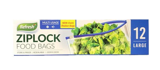 Large Ziplock Food Storage Bags 22 x 22 cm Pack of 12 FDZIP2