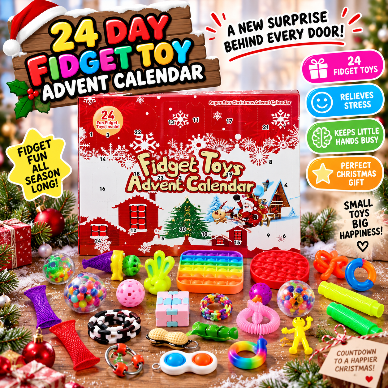 Fidget Toy Advent Calendar - 24 Day Fidget Advent Calendar - Poppit's, Squishy, Sensory Toys, Stretchy Tubes, Toys & More for Kids & Adults