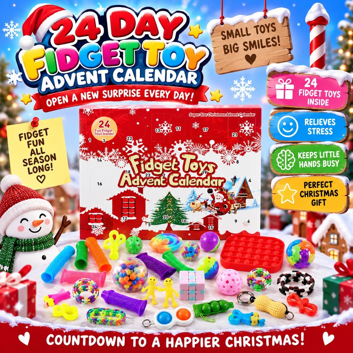 Fidget Toy Advent Calendar - 24 Day Fidget Advent Calendar - Poppit's, Squishy, Sensory Toys, Stretchy Tubes, Toys & More for Kids & Adults