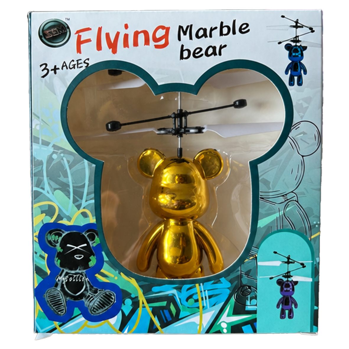 Flying Marble Bear Helicopter Toy Metallic Range - 5 Colours - USB Rechargeable