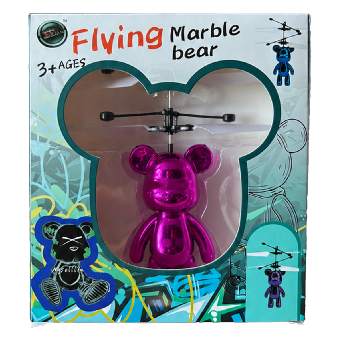 Flying Marble Bear Helicopter Toy Metallic Range - 5 Colours - USB Rechargeable