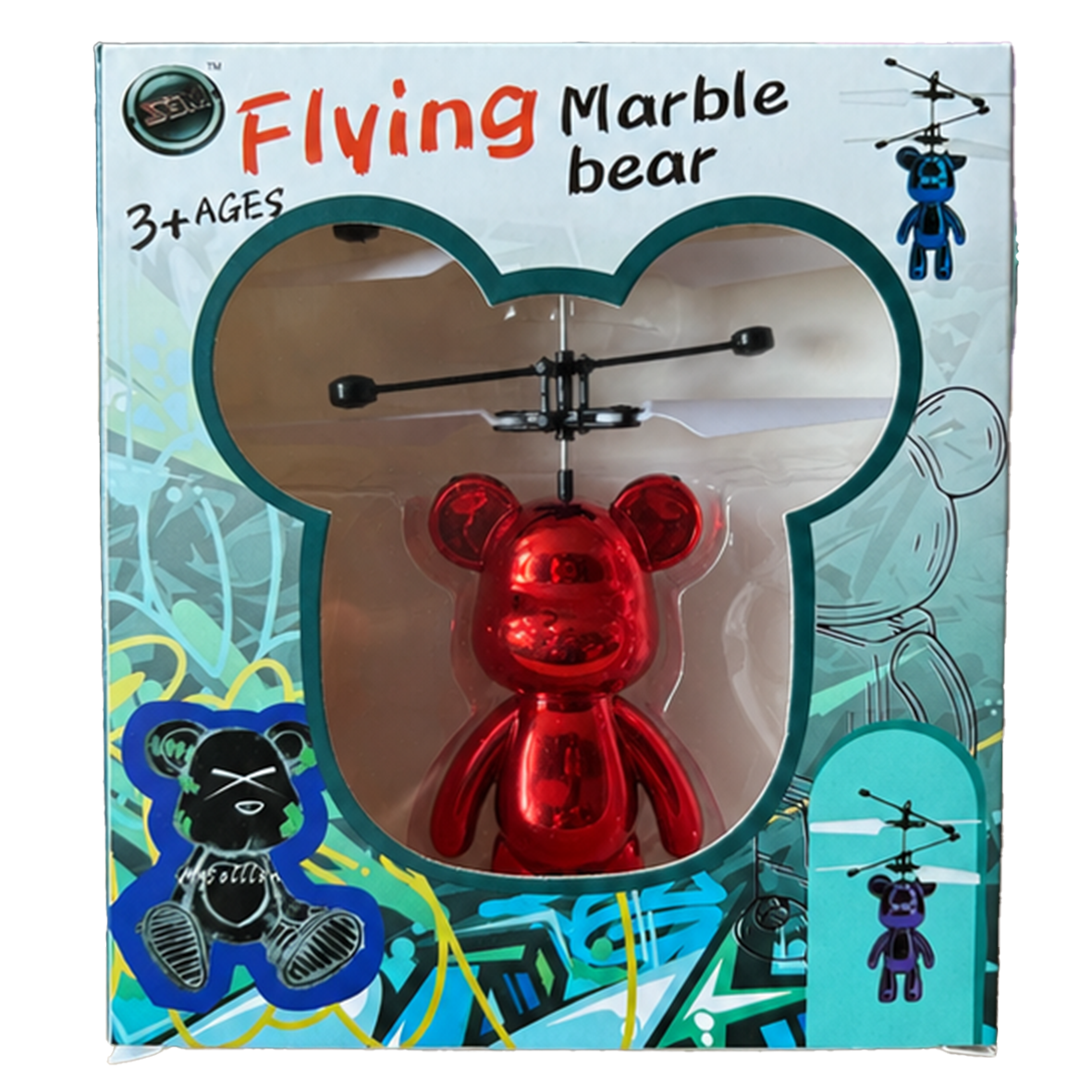 Flying Marble Bear Helicopter Toy Metallic Range - 5 Colours - USB Rechargeable