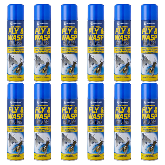Fly & Wasp Killer Aerosol Spray Advanced Formula by PetShield 300ml x 12