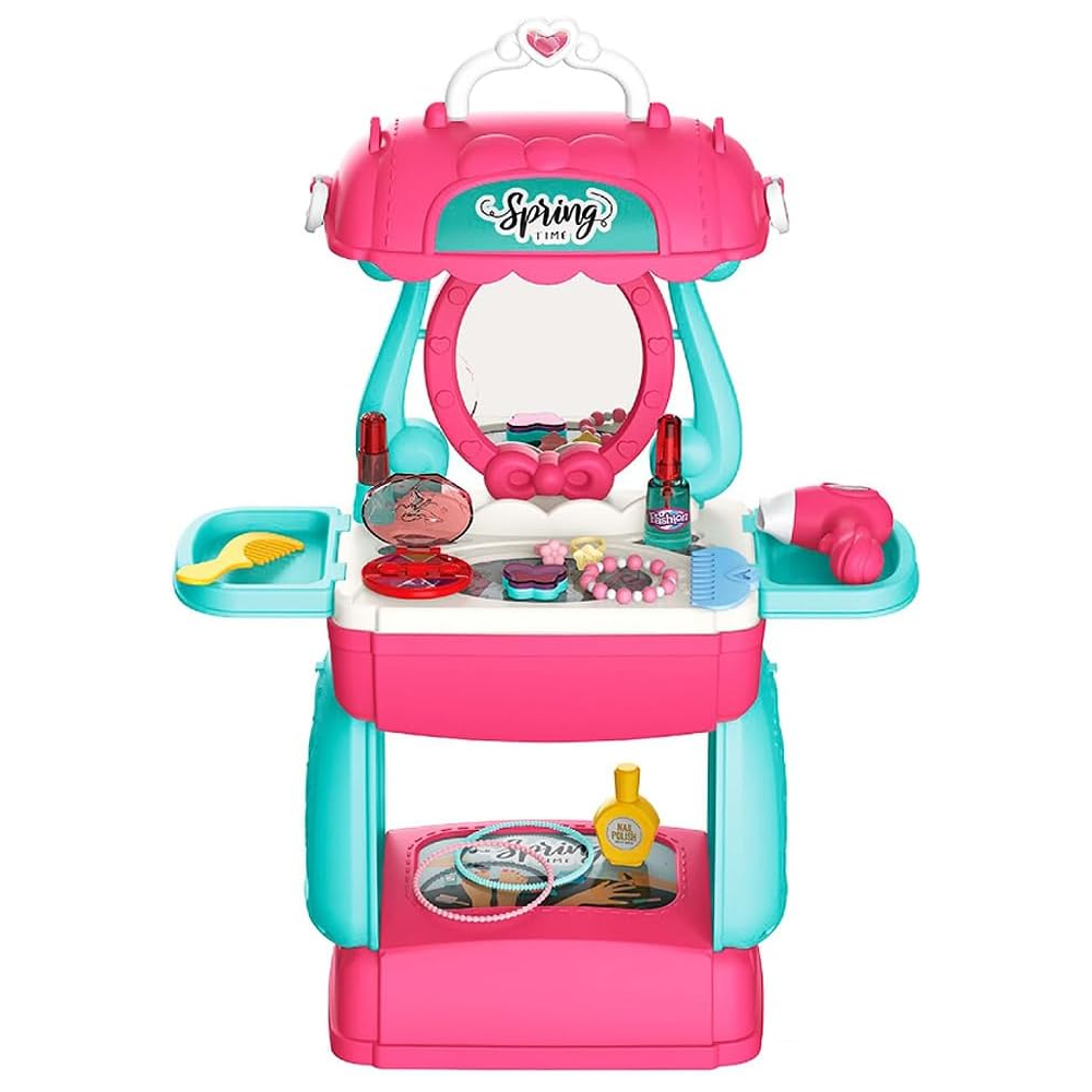 Kids 3 in 1 Pretend Play Makeup Vanity Trolley Case with Accessories