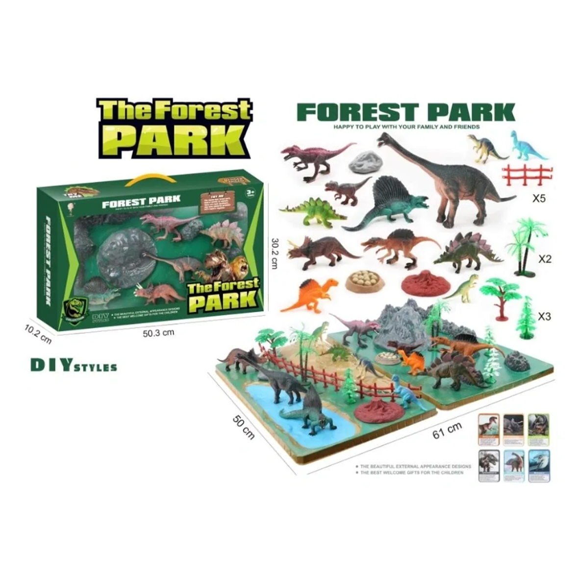 Dinosaur City Pretend Play Scene The Forest Park with Accessories & Figures