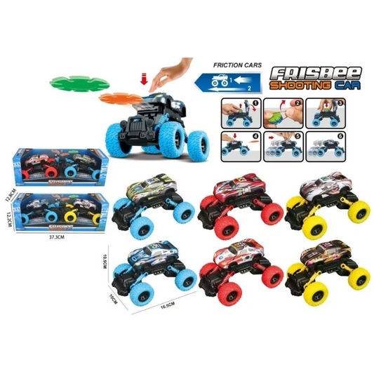 Frisbee Launching Monster Truck Friction Car - 2 Pack