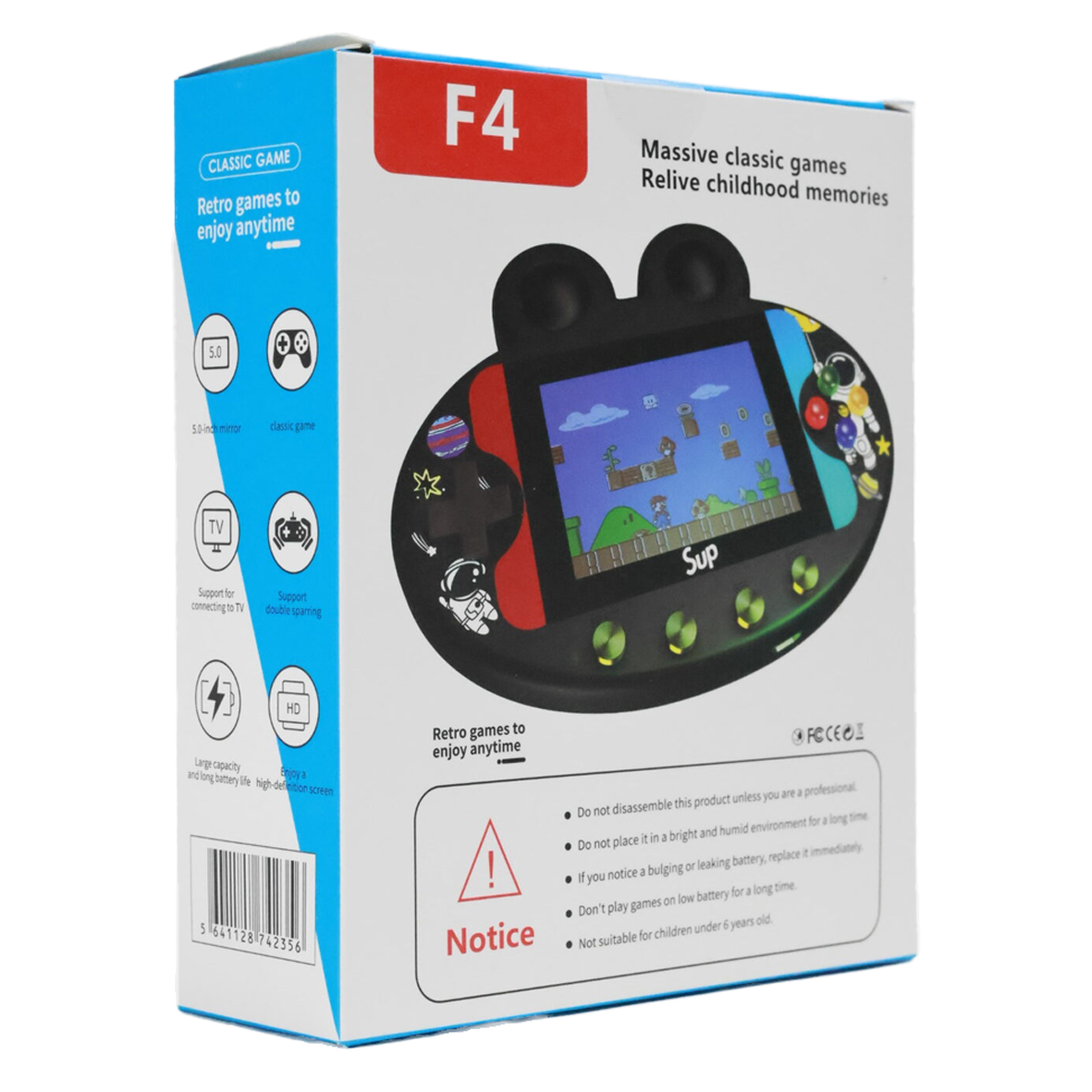 500 in 1 Retro Game Boy Style Handheld Games Console & Controller - F4 Sup Astronaut Frog Design