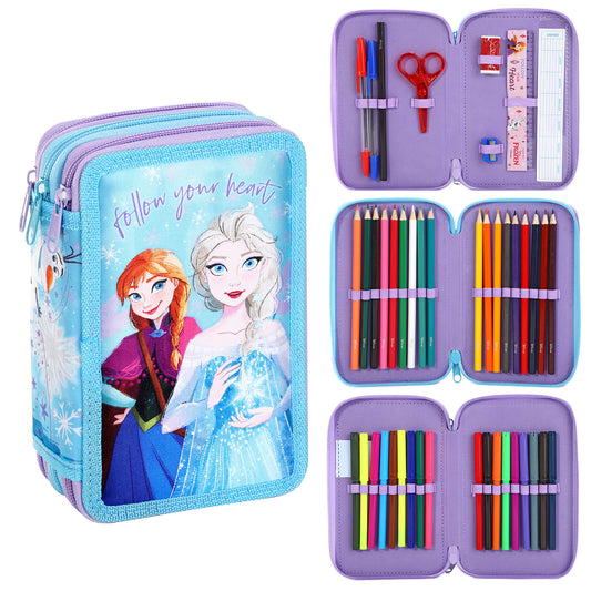 Frozen Style Jumbo Pencil Case & Stationery Set with 3 Zip Divider