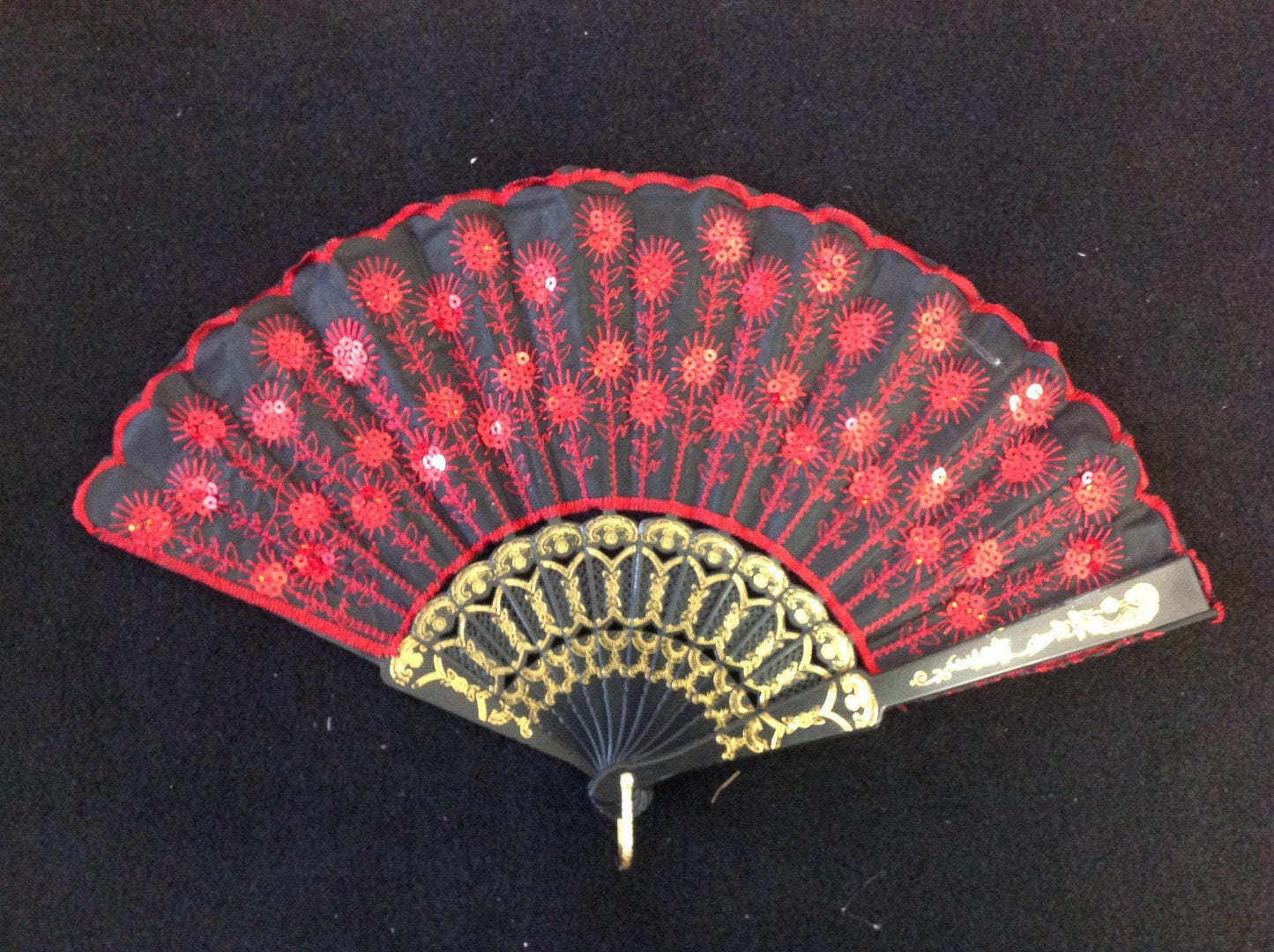 Fancy Mini Chinese Hand Fan Embroidery Sequined Assorted Colours 0917 A
