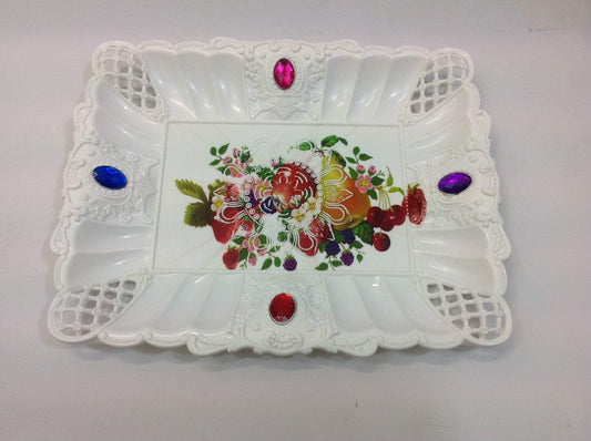 Plastic Jewelled Serving Tray Printed Design Rectangular 23 x 17 cm Assorted Designs 3224