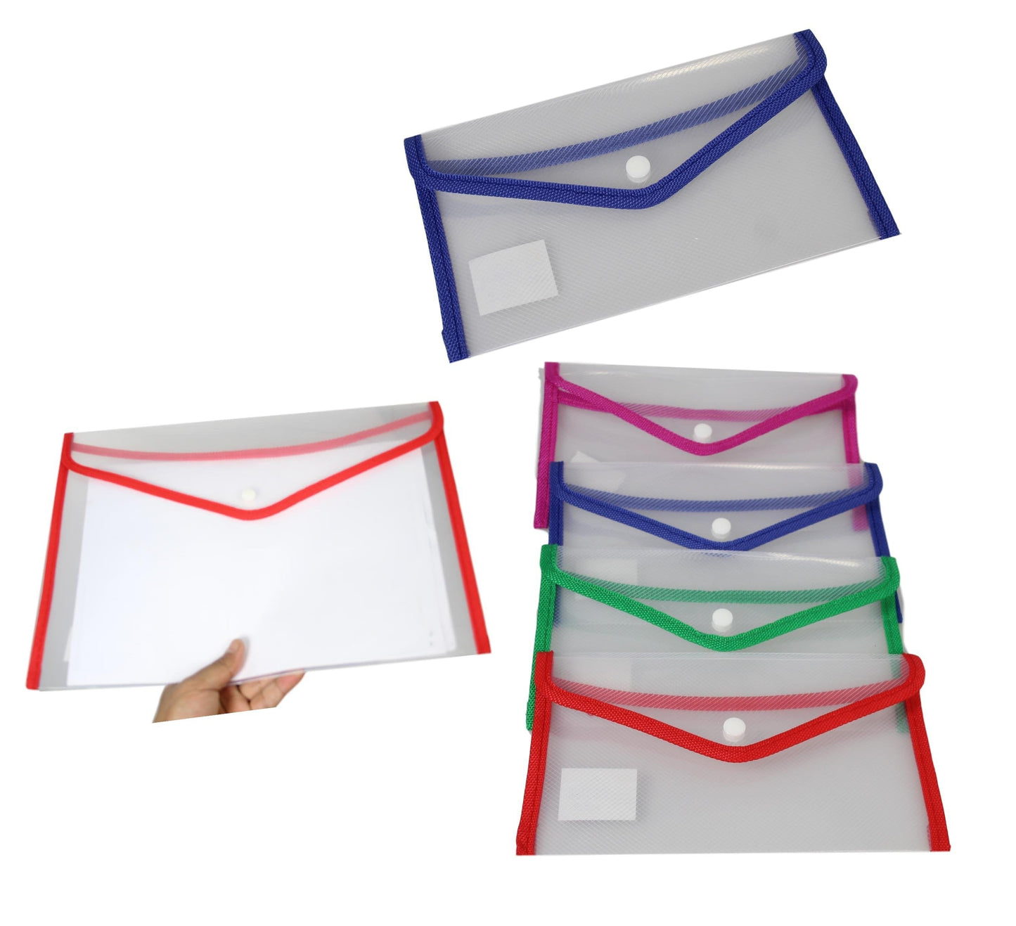 Small Plastic Stud Document Wallet File Folder 22 x 12 cm Assorted Colours 5387