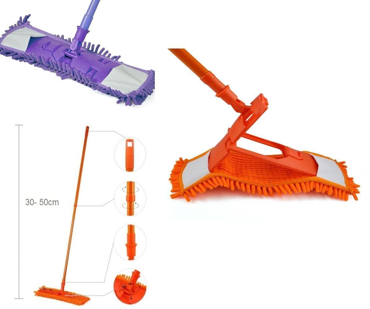 Flat Microfibre Floor Mop with Expandable Stick Pole Handle 42 cm Assorted Colours 2045 A