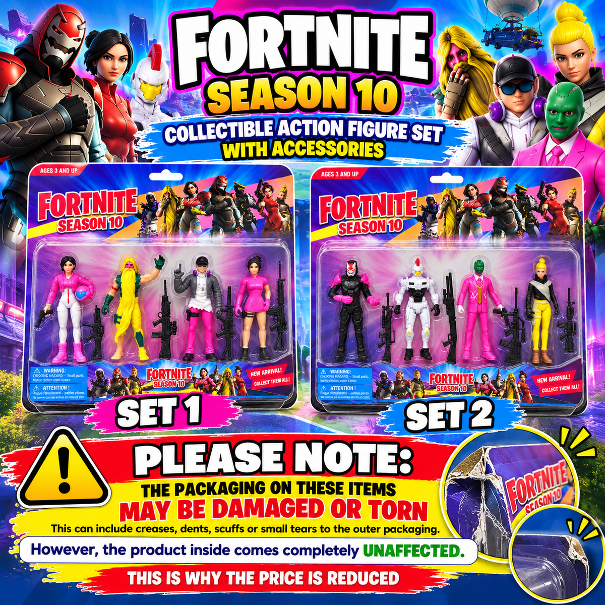 FORTNITE Collectible Action Figures Set - 2 Sets to Collect - Imperfect Packaging