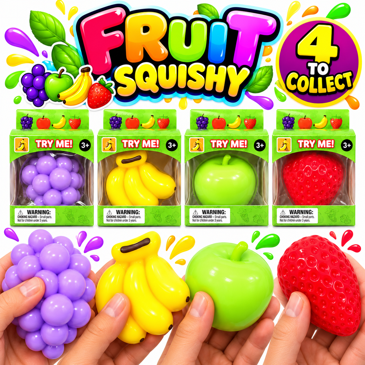 Fruit Squishy 7cm Squish Fidget Sensory ASMR Toy - 4 to Collect