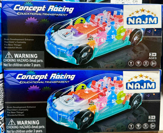 Gear Light Up Transparent Spinning Racing Car with Sound & Lights