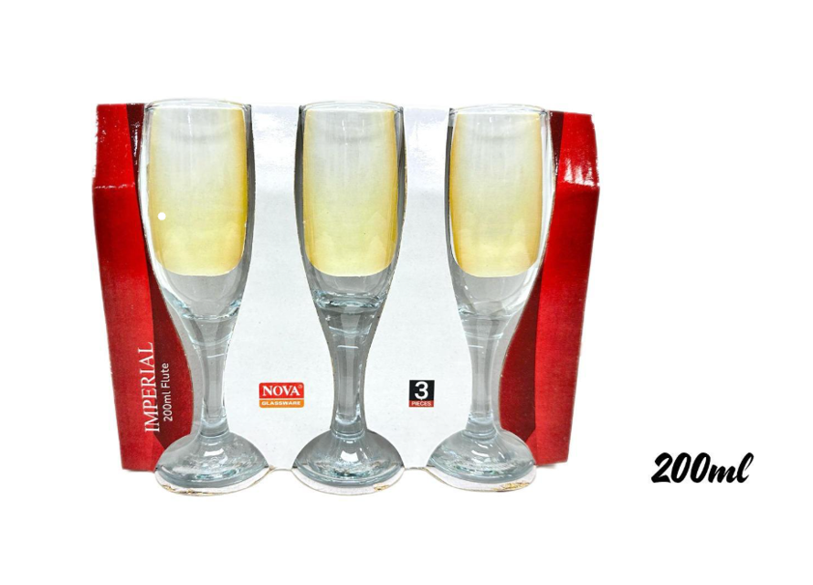 Nova Imperial Wine Champagne Drinking Flute Glasses 200Ml Pack Of 3  (Parcel Plus Rate)