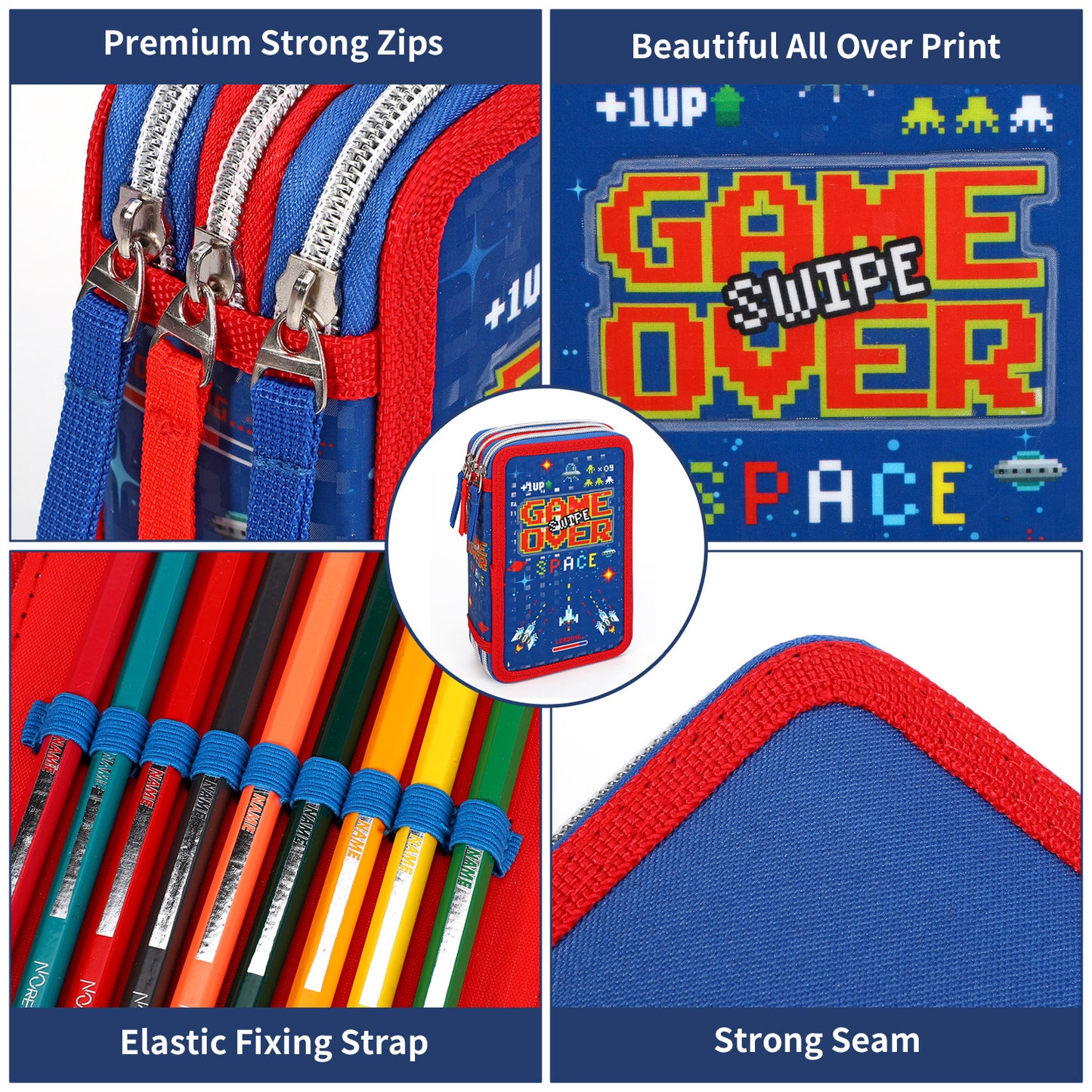 Gaming Style Jumbo Pencil Case & Stationery Set with 3 Zip Divider