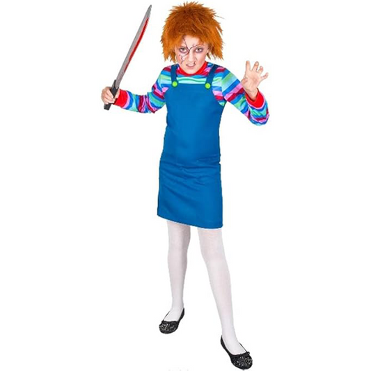 Kids Girls Chucky Style Evil Puppet Halloween Fancy Dress Costume