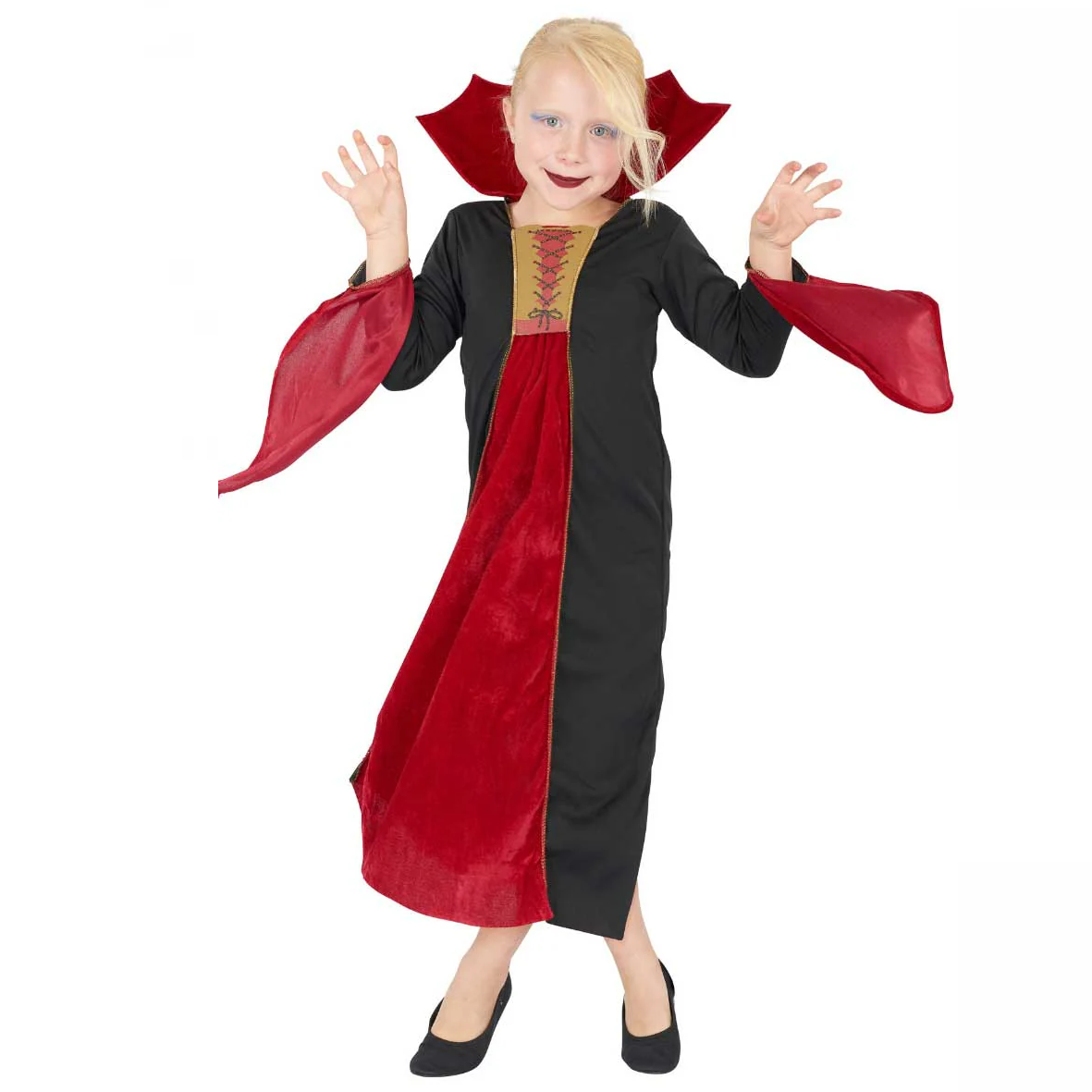 Kids Girls Gothic Vampiress Halloween Fancy Dress Costume