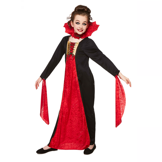 Kids Girls Gothic Vampiress Halloween Fancy Dress Costume